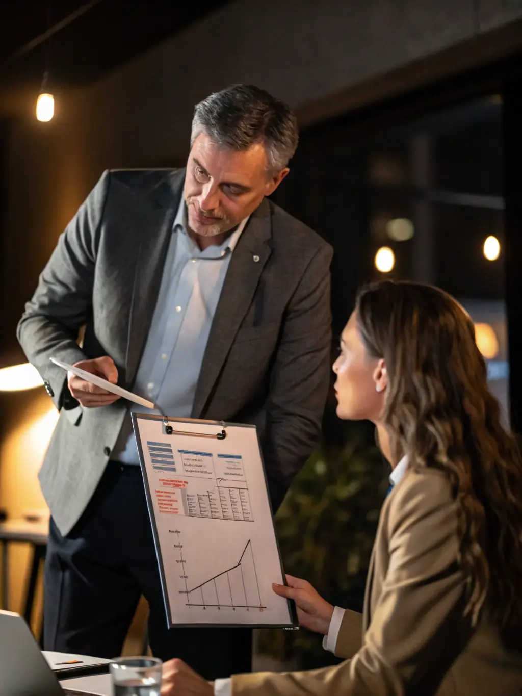 An image of a professional coach discussing career options with a client, with UK landmarks in the background.