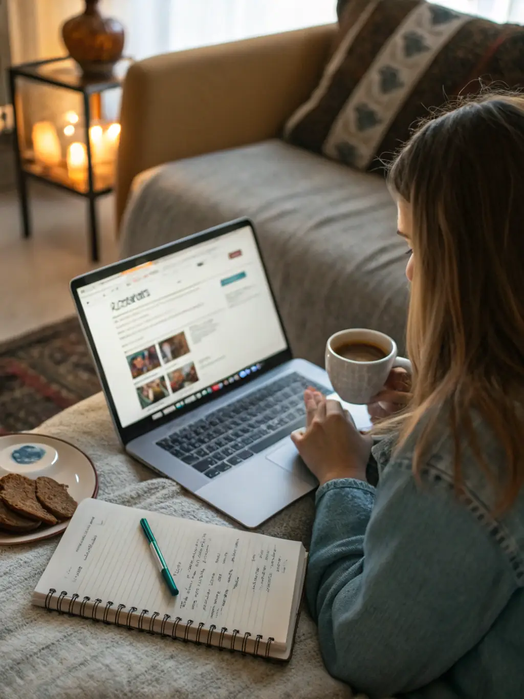 A professional reviewing a CV on a laptop, with UK job advertisements visible on the screen.