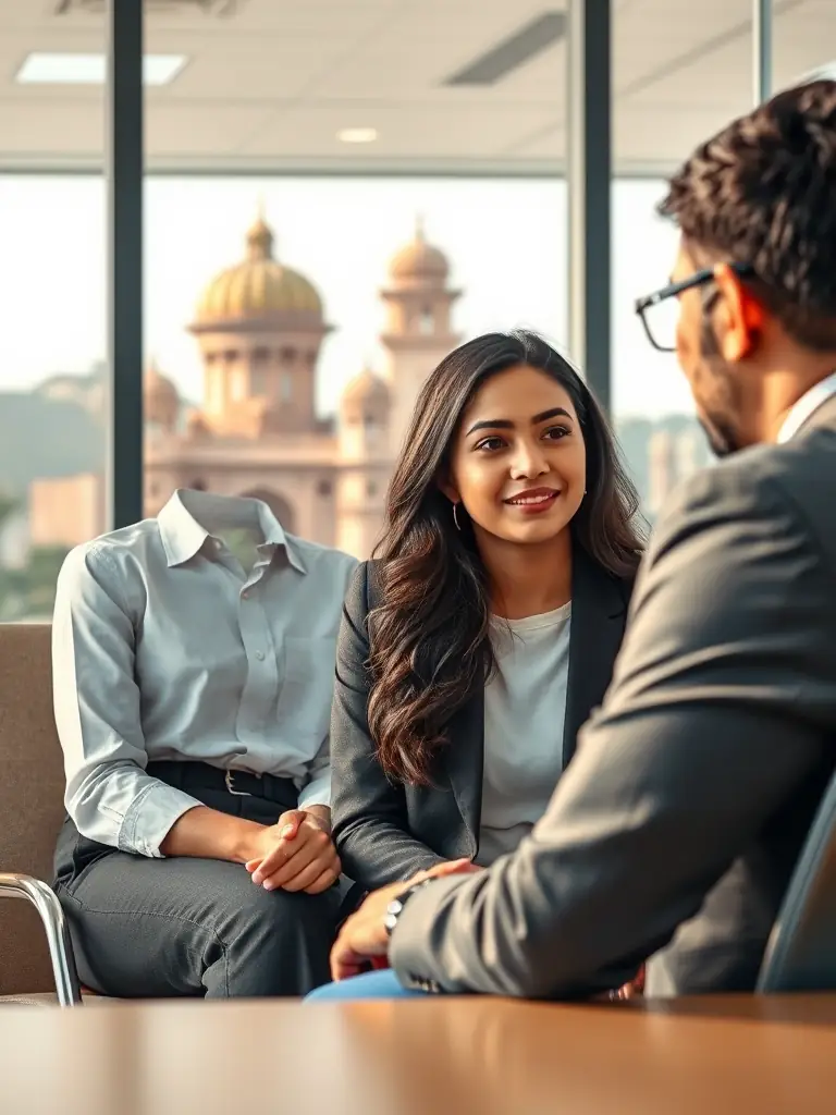 A coach conducting a mock interview with a client, simulating a typical UK job interview scenario.